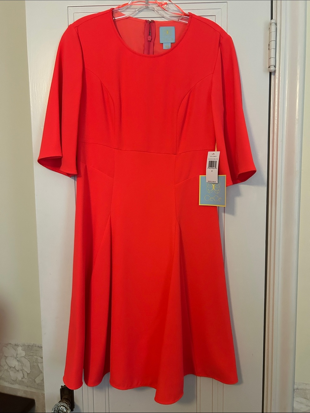 CeCe Vibrant Red A-Line Midi Dress